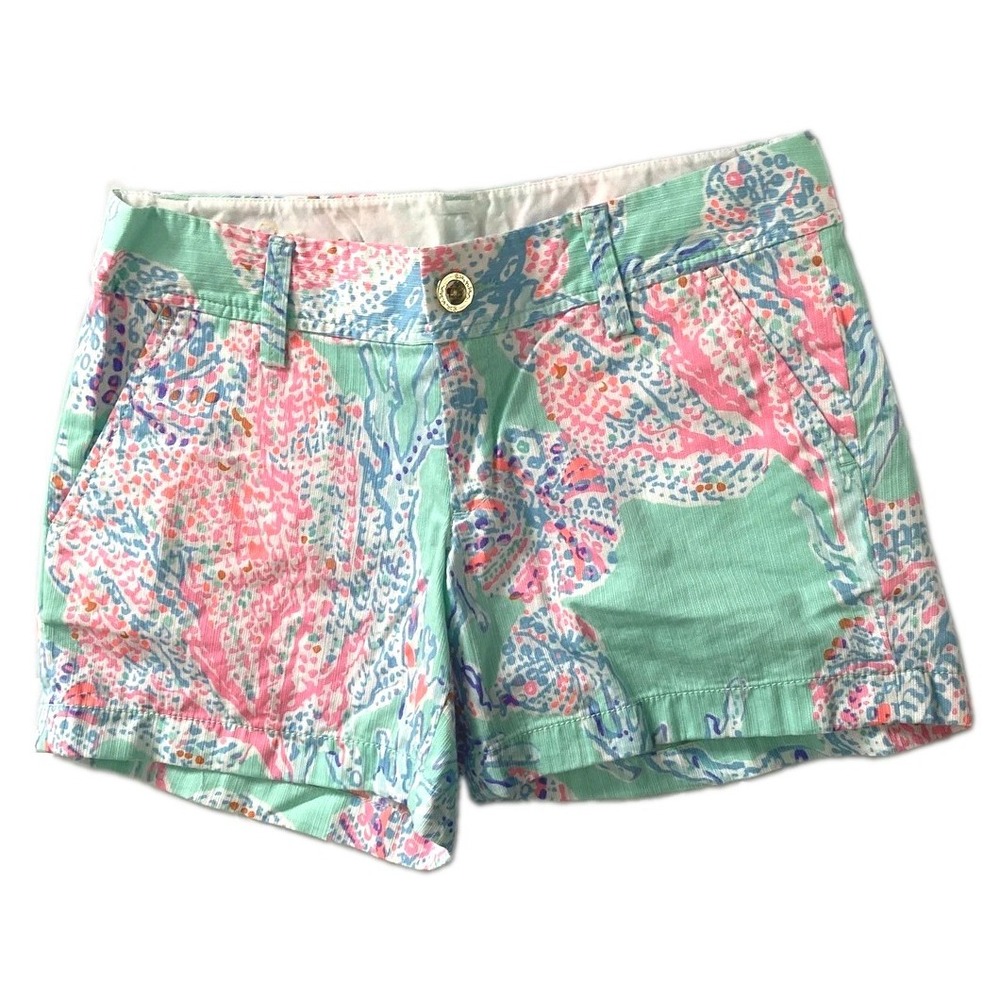 Lilly Pulitzer Callahan Chino Shorts Womens 2 Multicolor Floral Print Seersucker